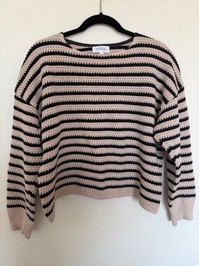 Striped Crewneck Sweater - Beige and Black - 100% Cotton